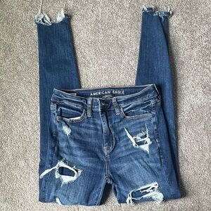 American Eagle Outfitters Women's Blue Ripped Skinny Jeans